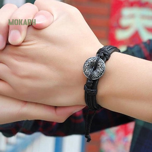 [Hot] Vòng Tay Giả Da Bện Họa Tiết Âm Dương Tai Chi Ying Yang Bằng Hợp Kim Cho Nam Và Nữ