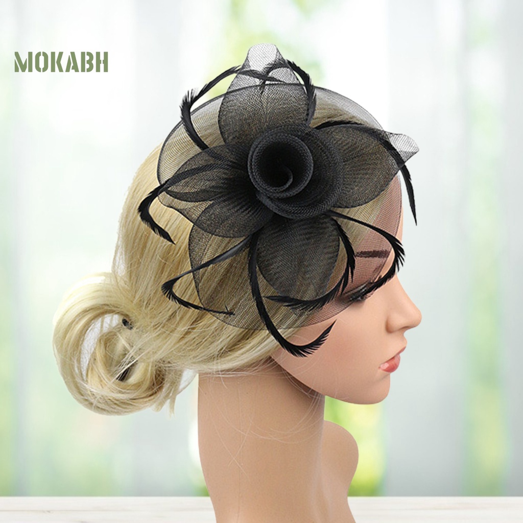 Cài Tóc [mokabh] Mũ Lưới Giả Lông Vũ Thắt Nơ Hoa Trang Trí Cocktail