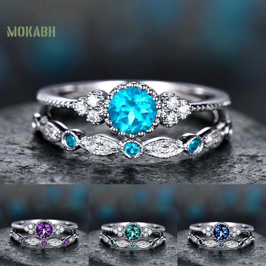 Bộ 2 Nhẫn Hợp Kim Đính Đá Zircon Mượt Mà Đơn Giản Cho Nữ