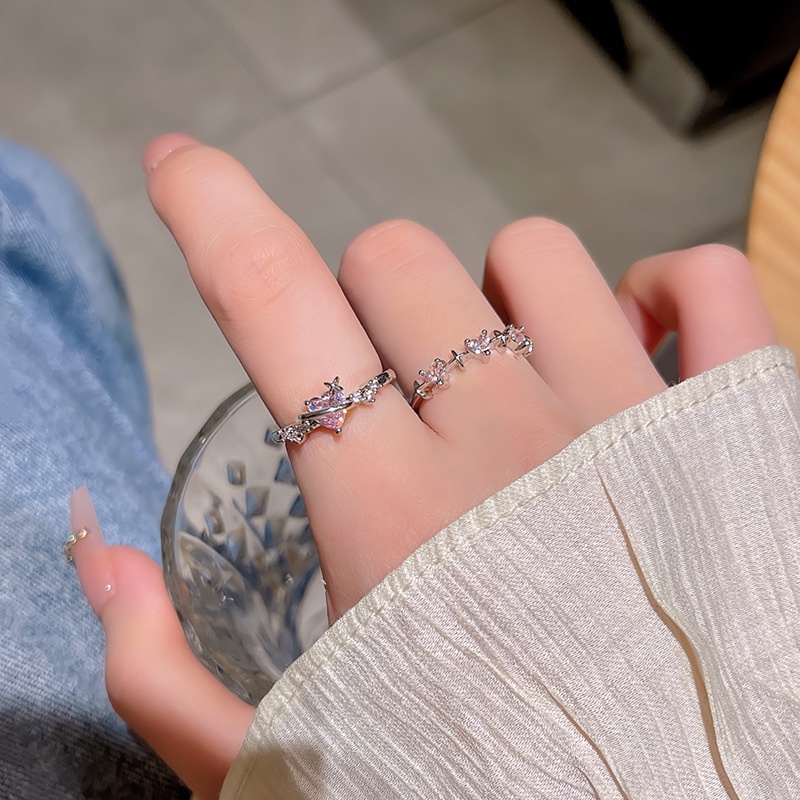 Nhẫn Titan Đính Đá Zircon Hình Trái Tim Màu Hồng Thời Trang Phong Cách Hàn Quốc Cho Nữ