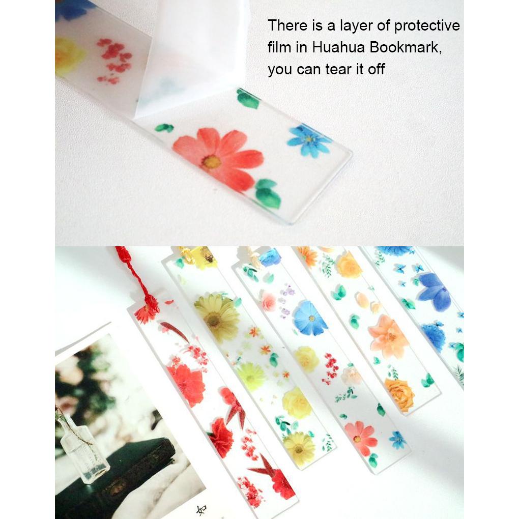 (runbu) Đánh Dấu Trang Sách Thủ Công Trong Suốt Phối Hoa Khô Nhiều Màu Sắc Tua Rua Lụa Làm Quà Tặng Cho Bé