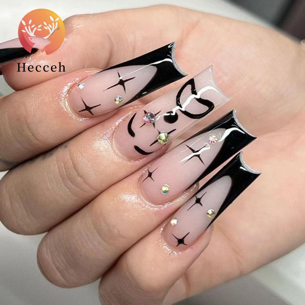 Set 24 Móng Tay Giả Viền Đen Có Thể Tháo Rời