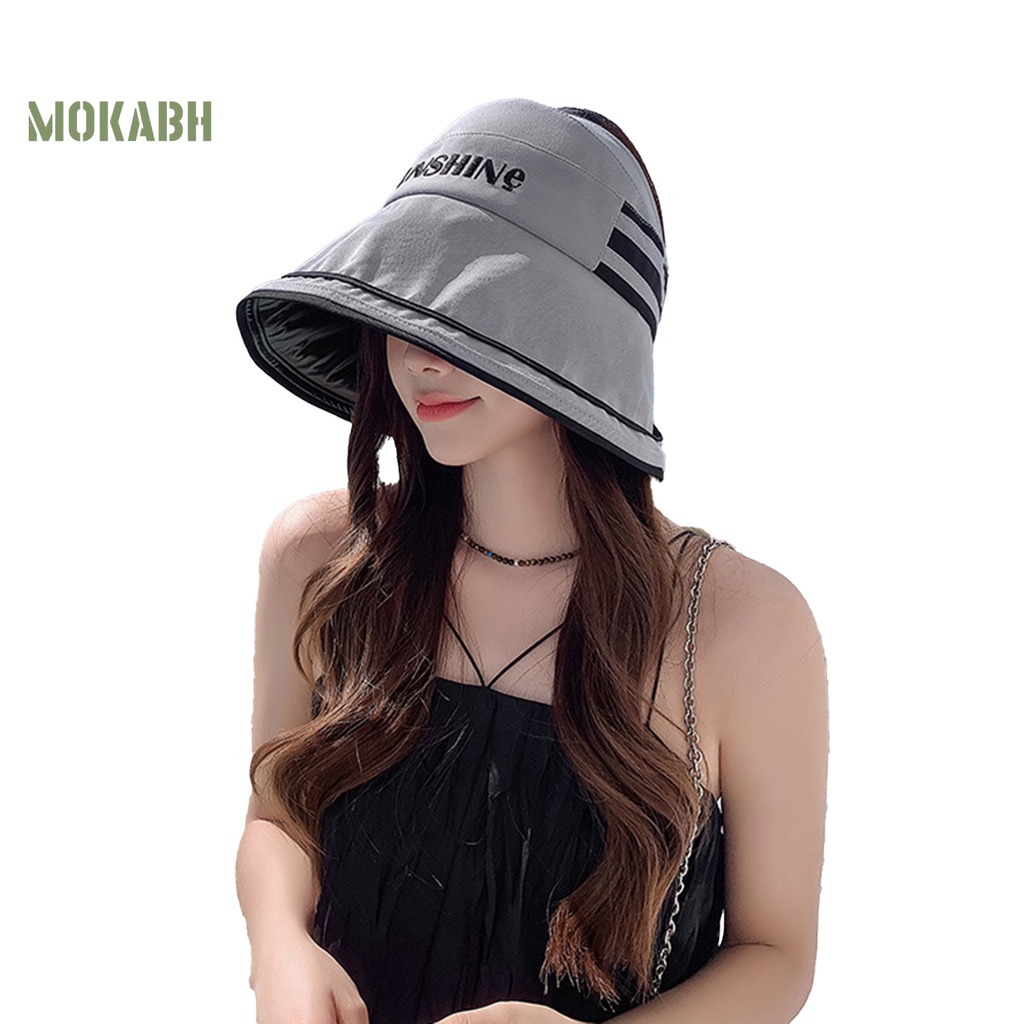 [Mok Abh] Mũ Ngư Dân Vành Rộng Hở Chóp Thêu Chữ Có Thể Điều Chỉnh Kích Thước Thời Trang Mùa Hè
