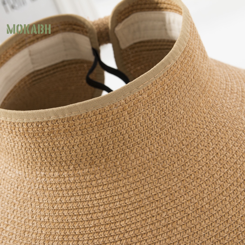 [Mok Abh] Mũ Chống Nắng Mỏng Rộng Vành Hở Chóp Đính Nơ Sau Lưng Thấm Hút Mồ Hôi Thời Trang Đi Biển