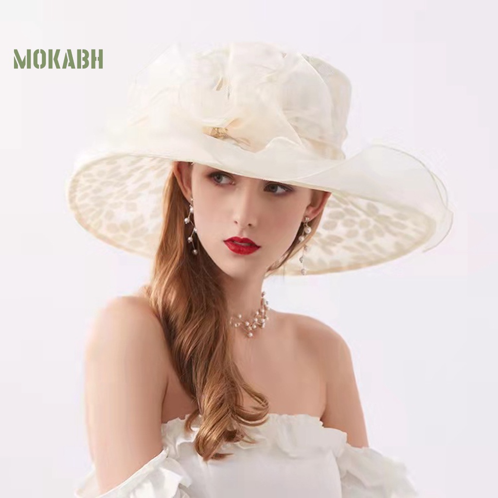 [Mok Abh] Mũ Vải Rộng Vành Đính Hoa Có Thể Gập Lại Được Dùng Cho Tiệc Cưới