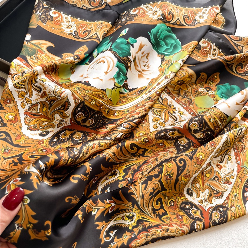 Khăn Choàng Cổ Hình Vuông Cỡ Lớn 110cm Vải Satin Họa Tiết Chấm Bi Màu Đen Thời Trang Mùa Hè Thanh Lịch