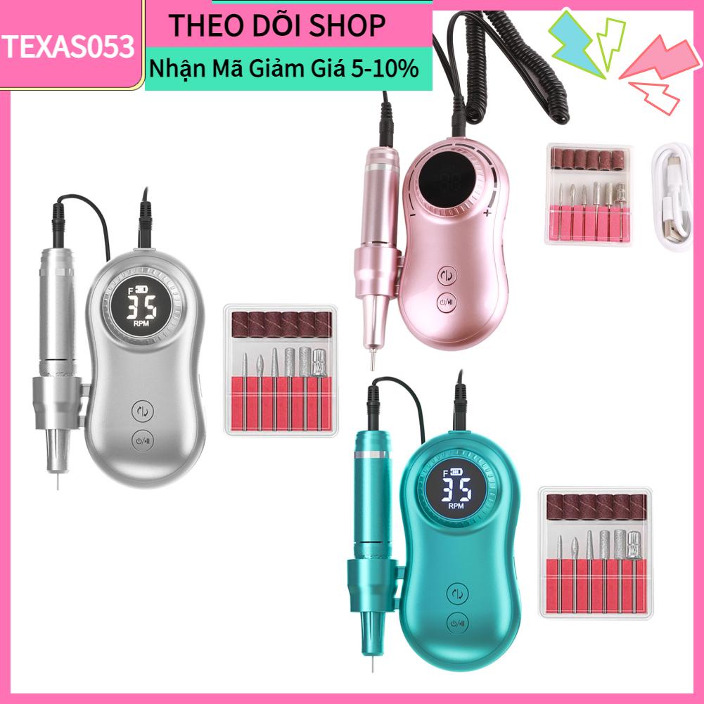 Texas053 Máy khoan móng tay 35000RPM Màn hình LCD đánh bóng điện có thể sạc lại USB với 6 bit