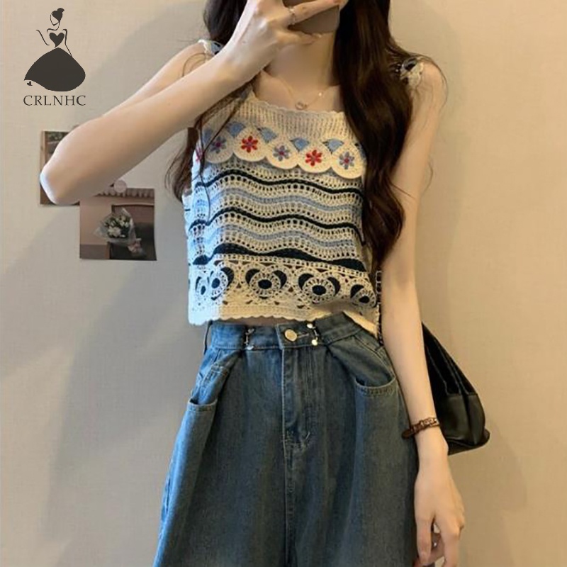 Áo Dệt Kim Sát Nách Thêu Họa Tiết Khoét Lỗ Thời Trang Mùa Hè Cho Nữ vn