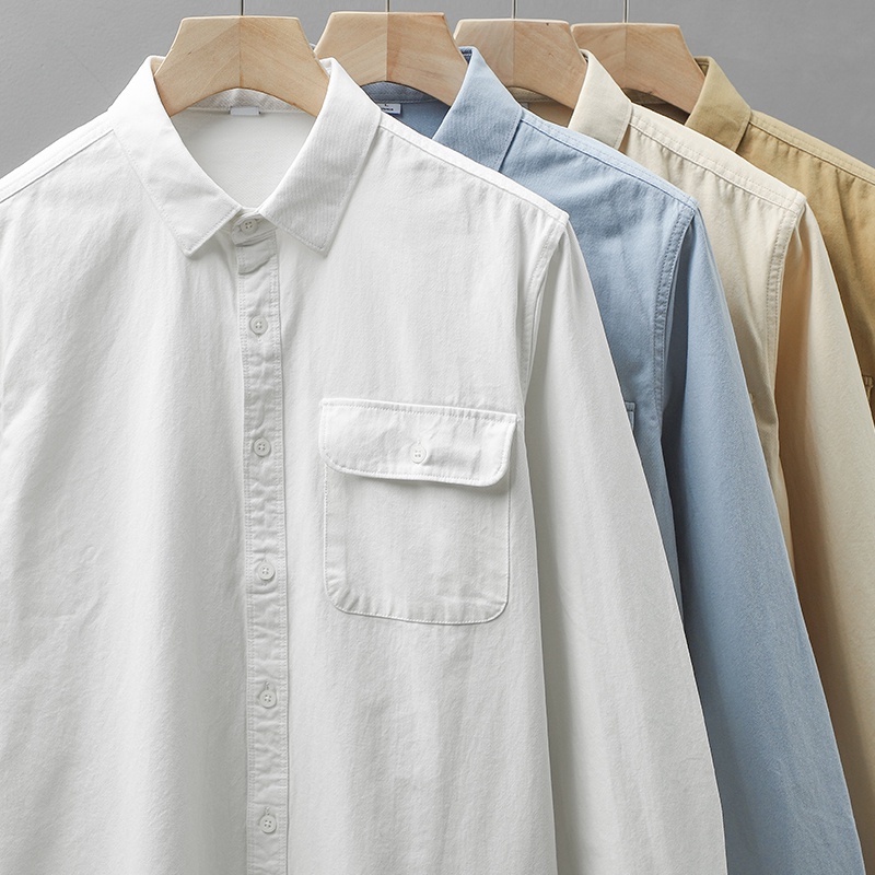 Áo Sơ Mi Cotton Dài Tay Phối Túi Thời Trang Xuân Thu Cho Nam