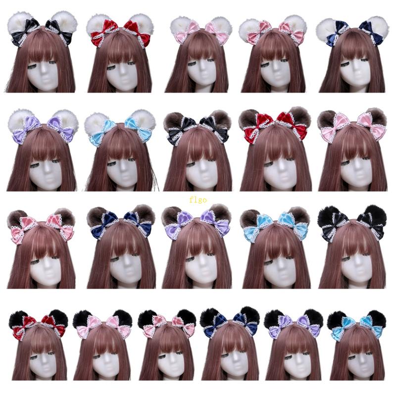 1 Cặp Kẹp Tóc Tai Gấu Bằng Satin Phối Lông Dễ Thương