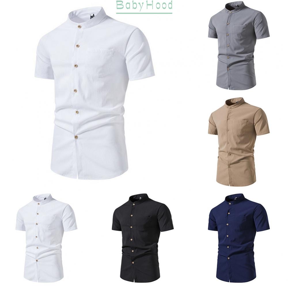 Men's Casual Slim Fit Short Sleeve Button Down Shirt in White/Gray/Black/Khaki/Dark Blue#BBHOOD