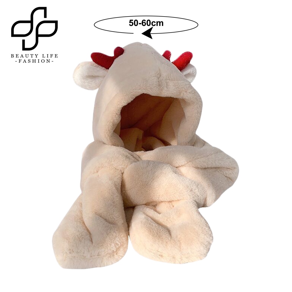 Khăn Choàng Cổ Dày Dặn 3 Trong 1 Có Túi Thiết Kế Sừng Hươu Không Găng Tay Tích Hợp Găng Tay Cho Hoạt Động Ngoài Trời