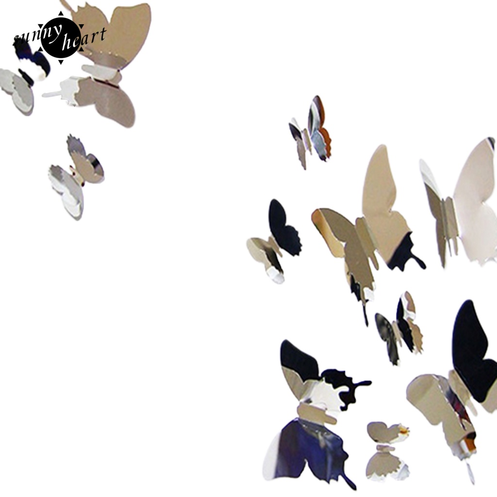 Set 12 Sticker Dán Tường Hình Bướm 3D Tráng Gương Dùng Để Trang Trí Nhà
