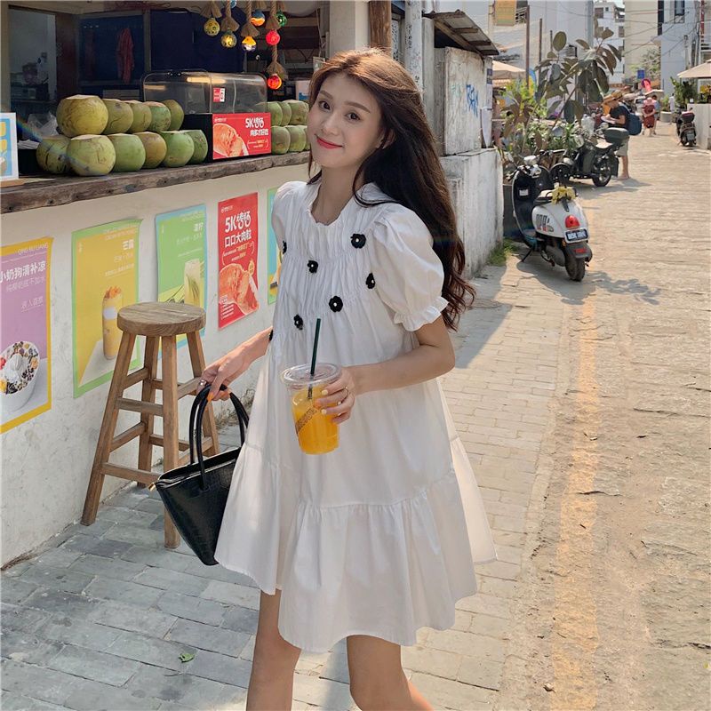 COZOK Đầm Hoa Ngắn Tay Thời Trang Xinh Xắn Cá Tính