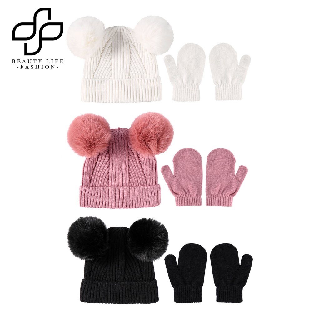 1 Bộ Găng Tay Và Mũ beanie Độ Co Giãn Cao Chống Lạnh Thời Trang Cho Bé Trai Và Gái