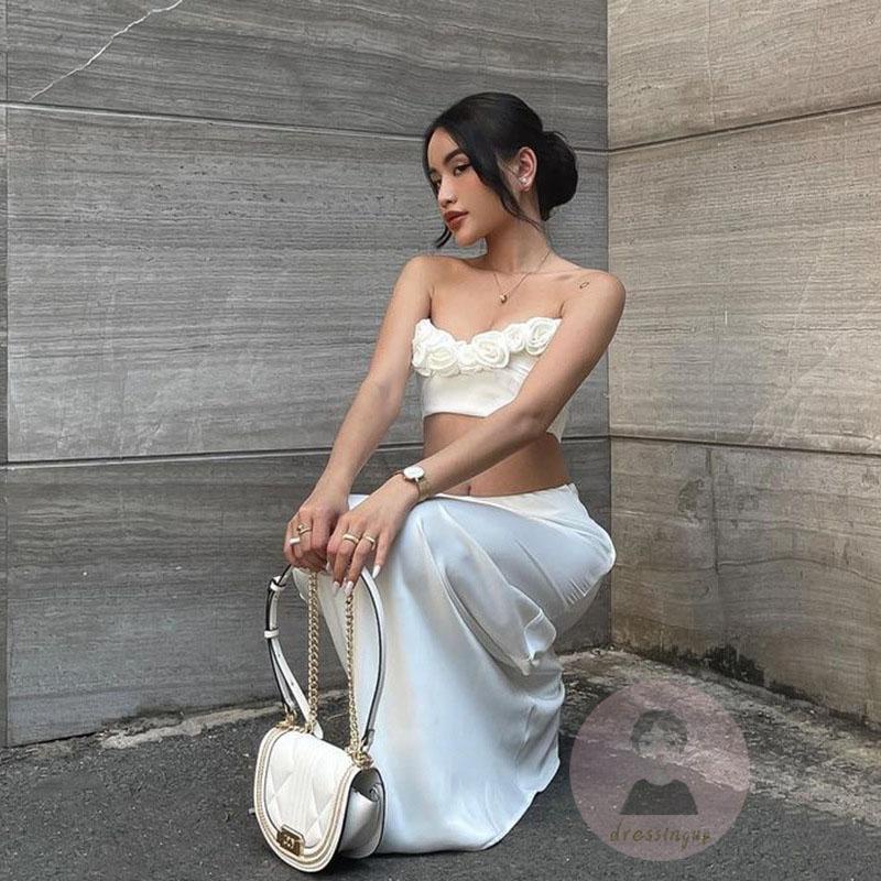 Áo Croptop Hai Dây Màu Sắc Trơn In Họa Tiết Hoa Hồng 3D Thời Trang Mùa Hè Cho Nữ