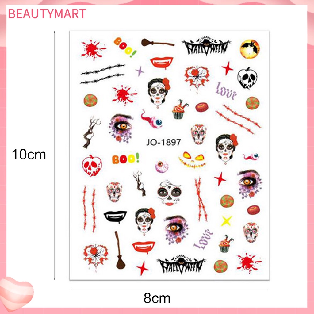 Nhãn Dán Móng Tay Tự Dính Họa Tiết Halloween Màu Sắc Tươi Sáng Siêu Mỏng Dễ Sử Dụng