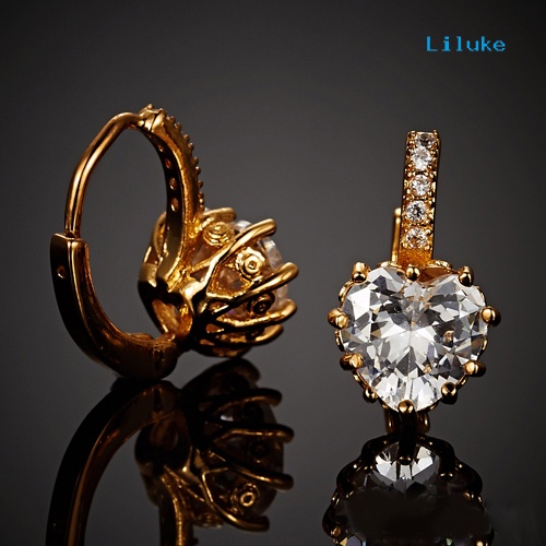 Đôi Khuyên Tai Mạ VàNg 9K HìNh TráI Tim ĐíNh Kim Cương Giả NhiềU MàU ThờI Trang