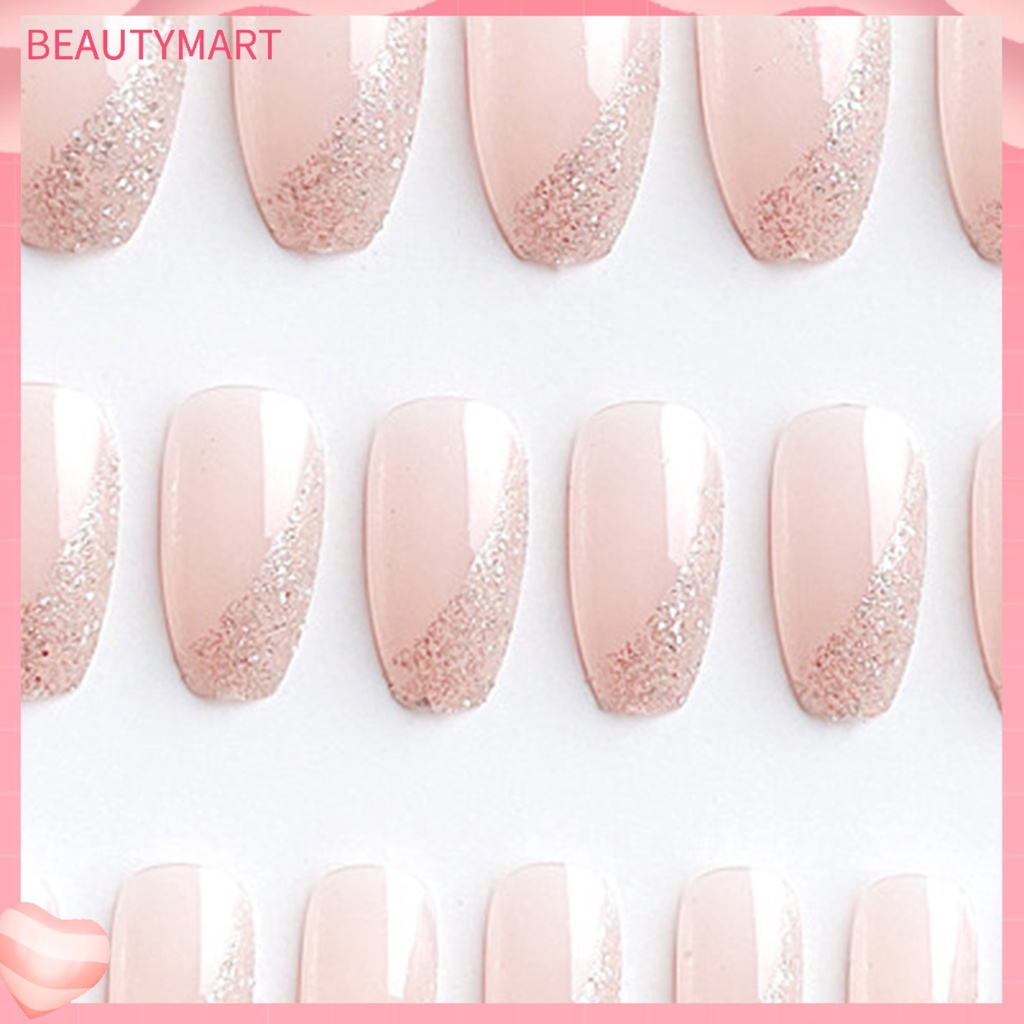 Set 24 Miếng Dán Trang Trí Móng Tay Màu Hồng Phong Cách Pháp Dễ Thương Dành Cho Bạn Gái