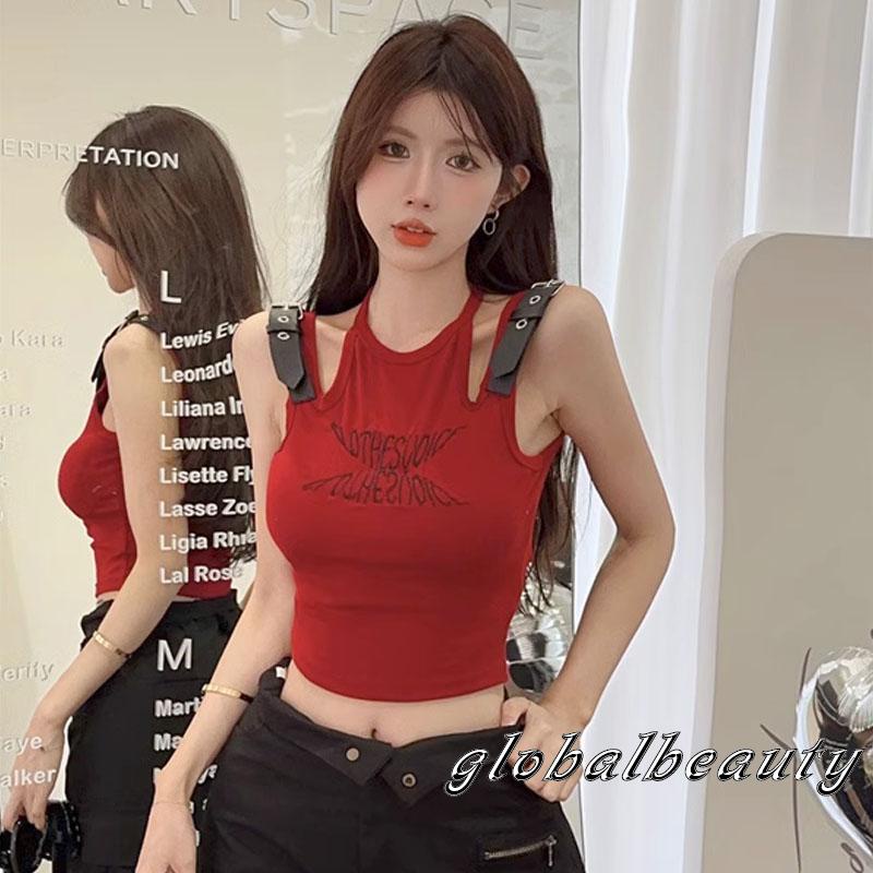 Áo Croptop Không Tay Thêu Chữ Phong Cách Mùa Hè Cho Nữ