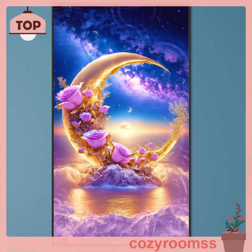 Tranh Đính Đá Kim Cương Toàn Bộ 5D DIY Hình Vẽ Trăng Hoa Hồng