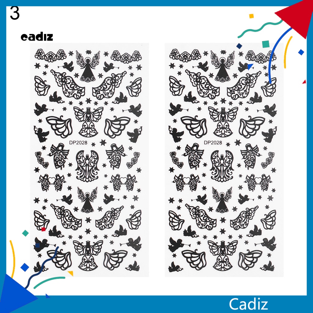 2 Miếng Dán Trang Trí Móng Tay Hình Lông Vũ / Bông Tuyết Màu Đen