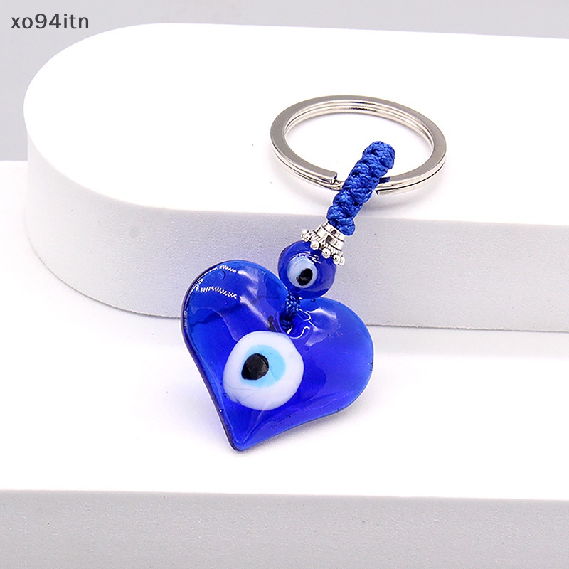 Móc Khóa Mặt Kính Hình Tròn / Trái Tim / Giọt Nước Mắt Xanh Dương Sáng Tạo Thời Trang Cho Nam Và Nữ