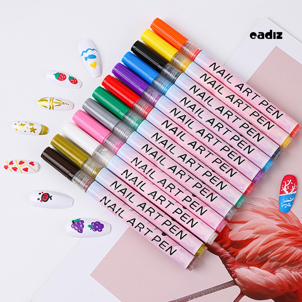 Set 12 Bút Vẽ Móng Nghệ Thuật Nhanh Khô Không Mùi Màu Sắc Tươi Tắn Cho Nữ