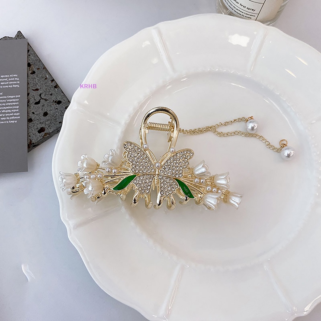 Kẹp Tóc Càng Cua Đính Hoa Và Bướm Phối Tua Rua Phong Cách Hàn Quốc Thanh Lịch Dành Cho Nữ Mới