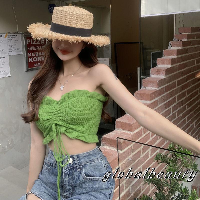 Áo Crop Top Không Dây Cổ Thuyền Màu Trơn Thời Trang Mùa Hè Dành Cho Nữ