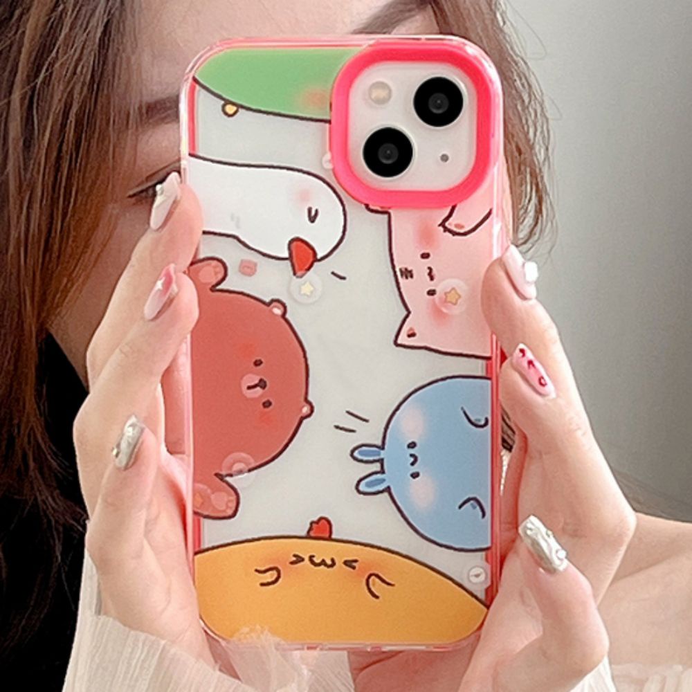 Ốp Điện Thoại TPU Mềm Chống Sốc In Hình Thú Hoạt Hình 3 Trong 1 Cho IPhone 11 14 13 12 Pro Max XS XR 7 8 Plus