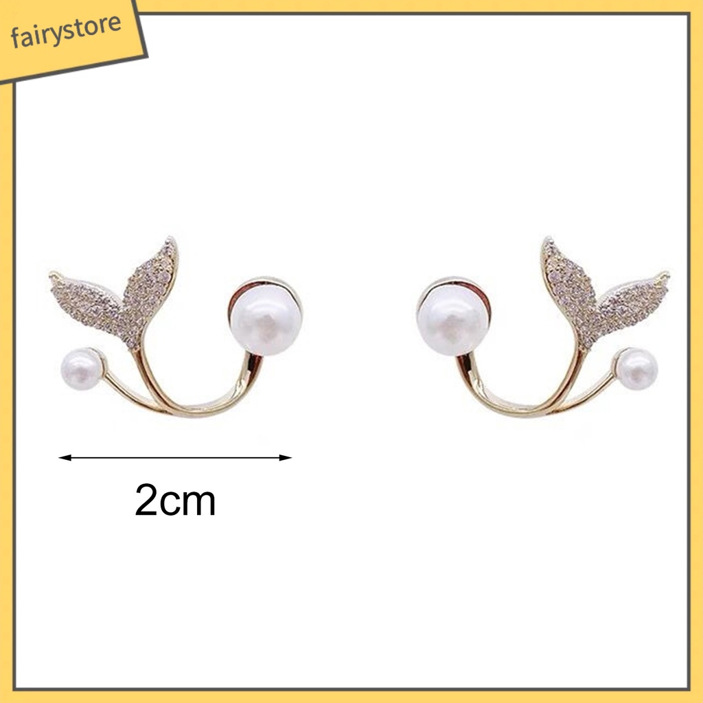 1 Đôi Bông Tai Hình Đuôi Cá Đính Ngọc Trai Giả Mạ Điện Lâu Trôi Thích Hợp Mặc Hàng Ngày