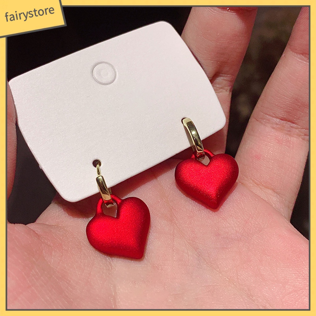1 Đôi Bông Tai Hợp Kim Hình Trái Tim Đỏ Sang Trọng