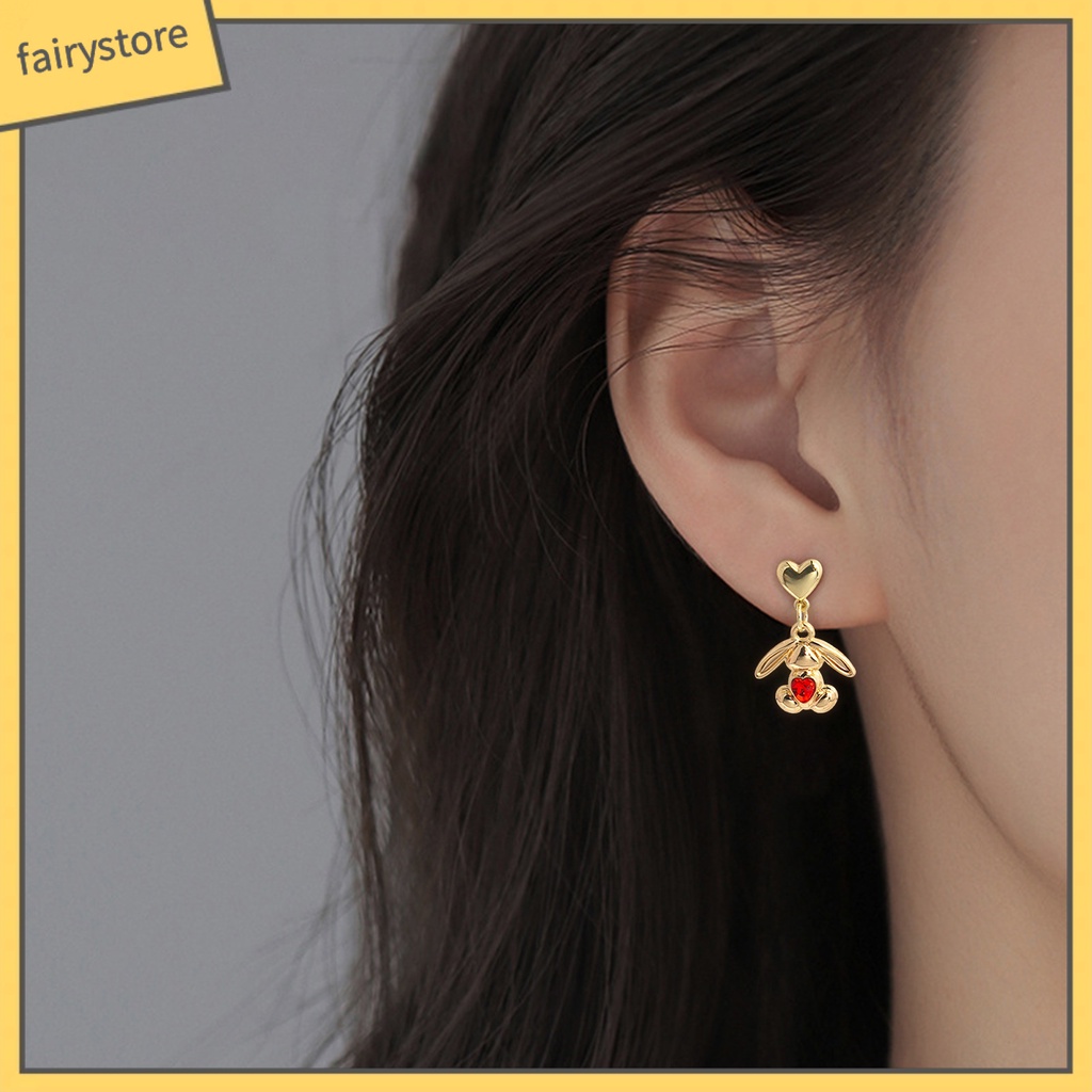 1 Đôi Bông Tai Hình Thỏ Bằng Hợp Kim Đính Đá Zircon Sang Trọng