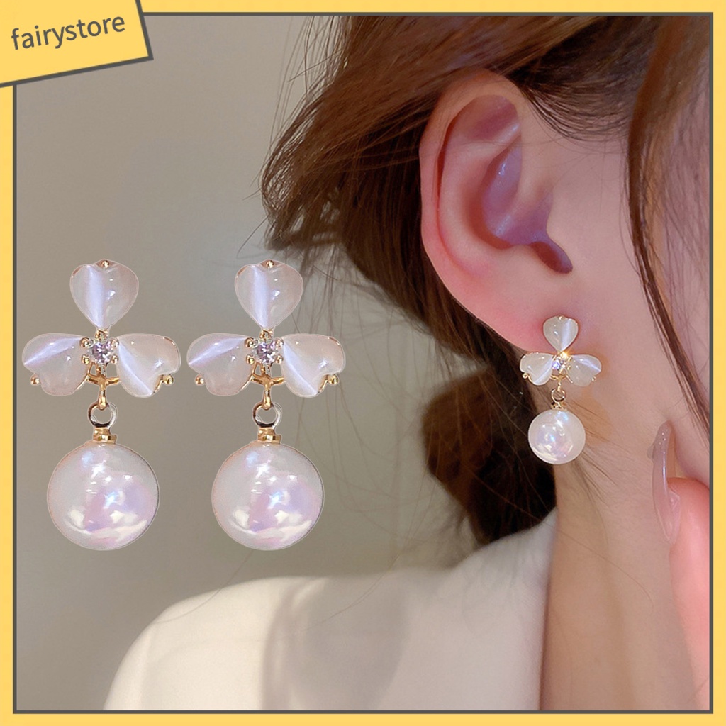 1 Đôi Bông Tai Hình Hoa Đính Ngọc Trai Giả Phong Cách Pháp Thanh Lịch Dành Cho Nữ