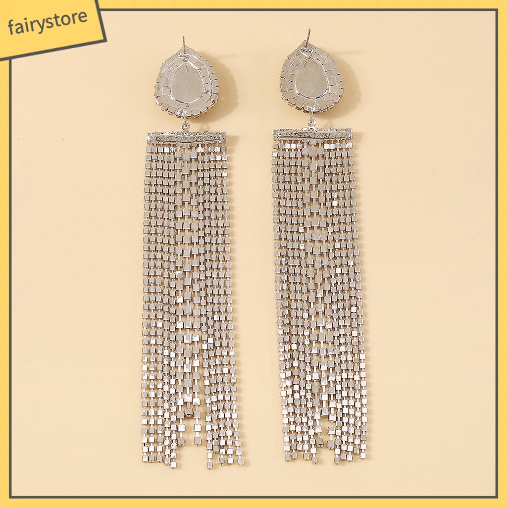 1 Đôi Bông Tai Hình Giọt Nước Dáng Dài Đính Pha Lê Giả Thời Trang