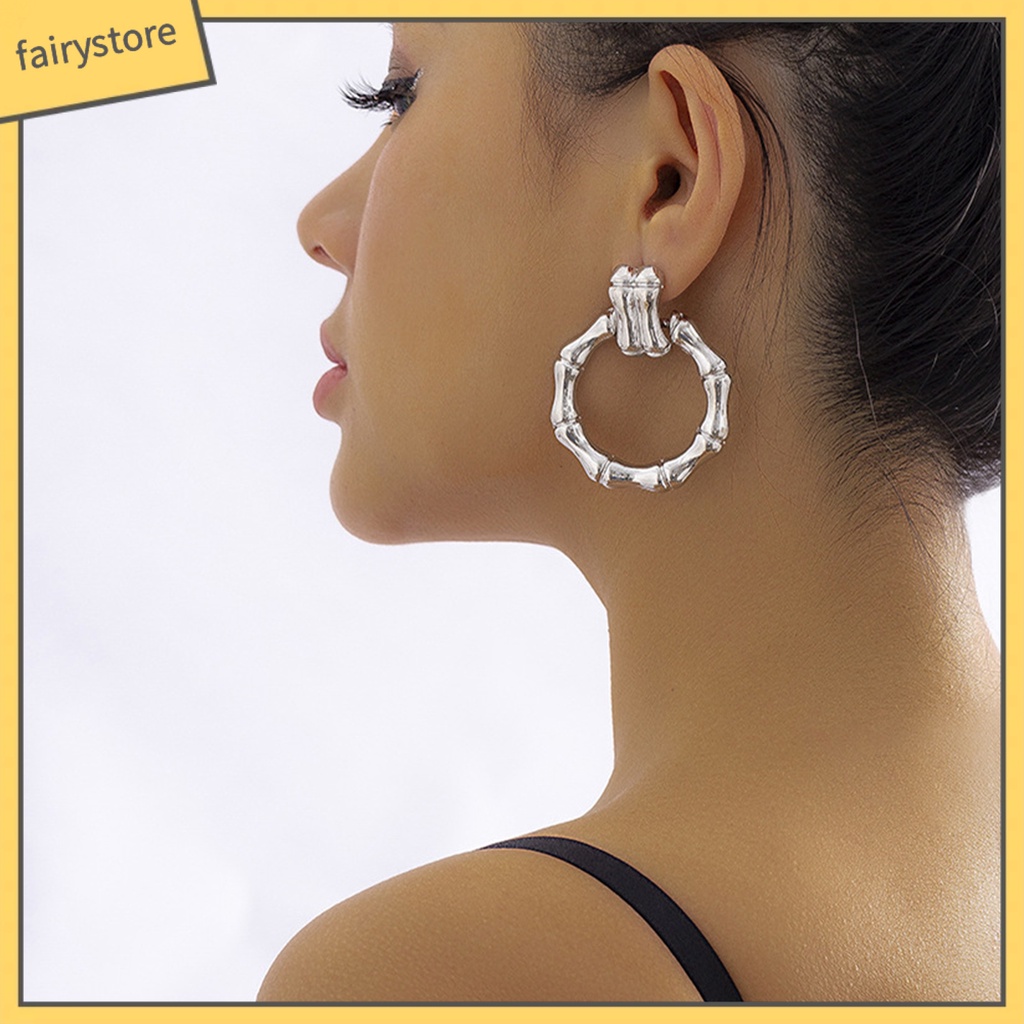 1 Đôi Bông Tai Hình Tròn Bằng Tre Mạ Điện Thiết Kế Tối Giản Thời Trang