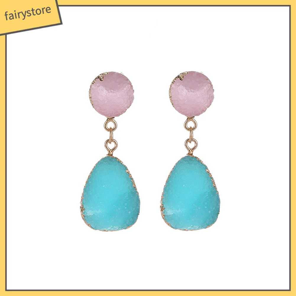 Bông Tai Hình Tròn / Giọt Nước Bằng Resin Phong Cách Dân Tộc Thời Trang Dành Cho Nữ