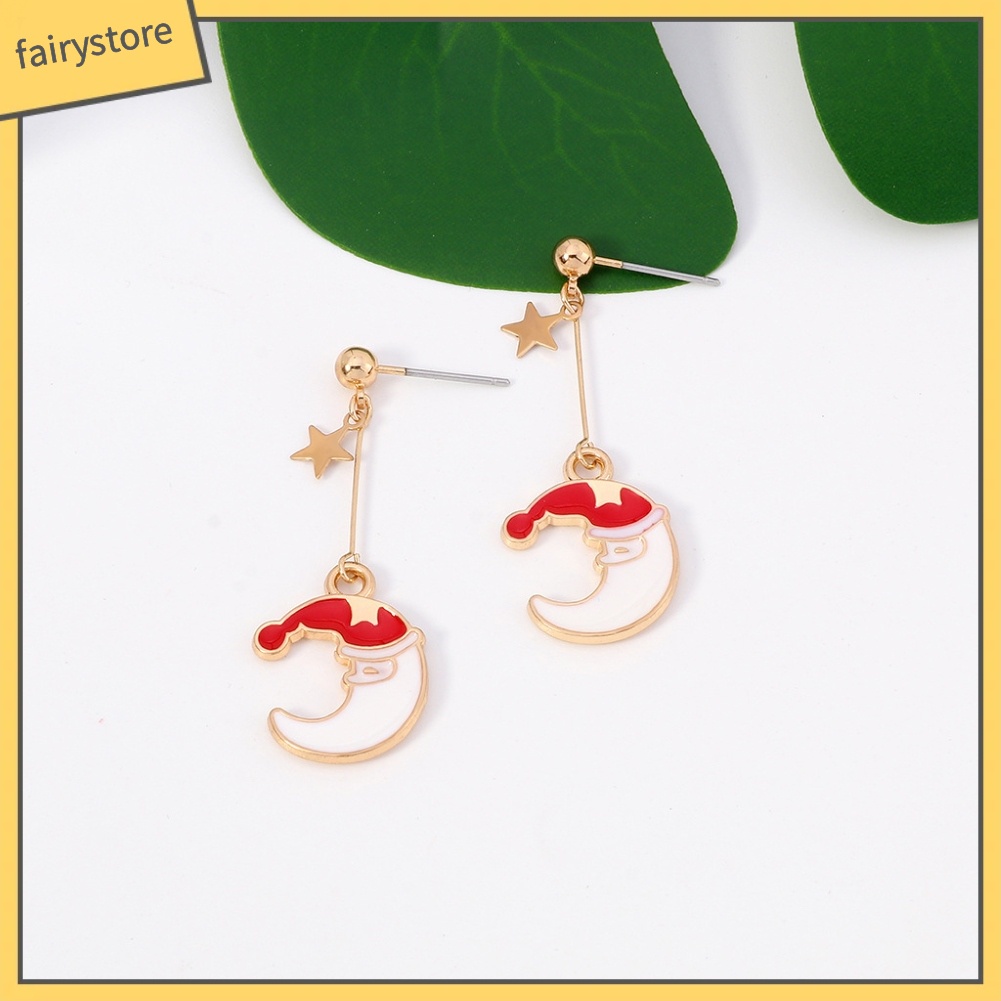 Bông Tai Dáng Dài Hình Mặt Trăng Phong Cách Giáng Sinh Thời Trang Cho Nữ