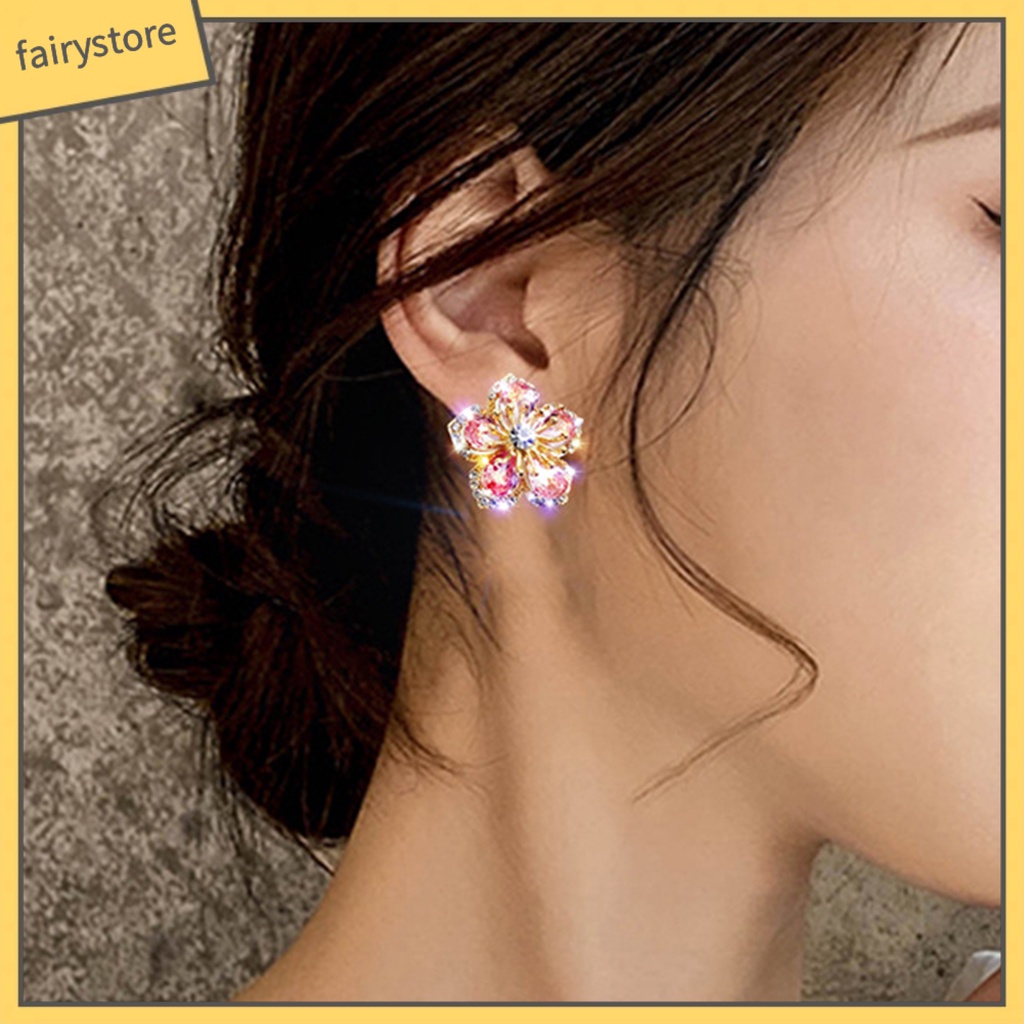 Bông Tai Hình Hoa Đính Đá Thời Trang Dành Cho Nữ