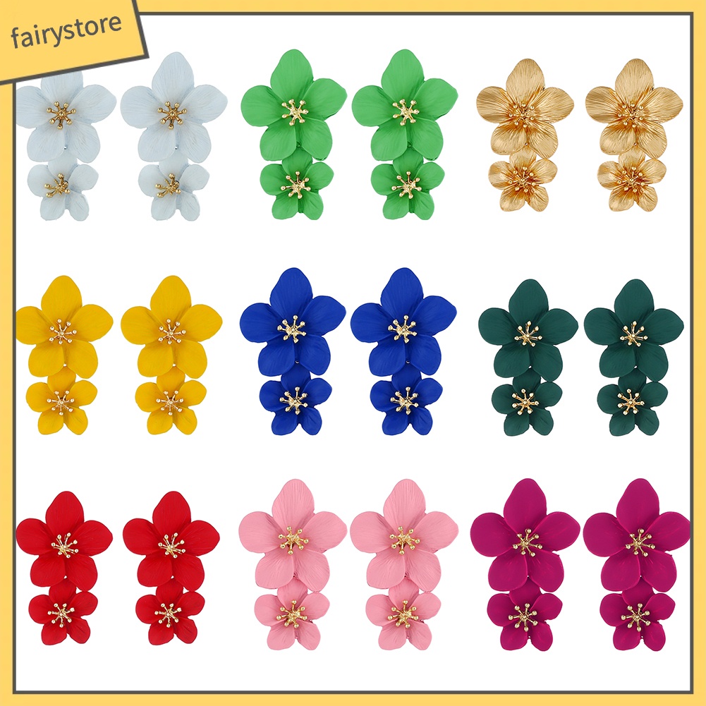 Khuyên Tai Dáng Dài Hình Bông Hoa Màu Sắc Ngọt Ngào Cho Nữ