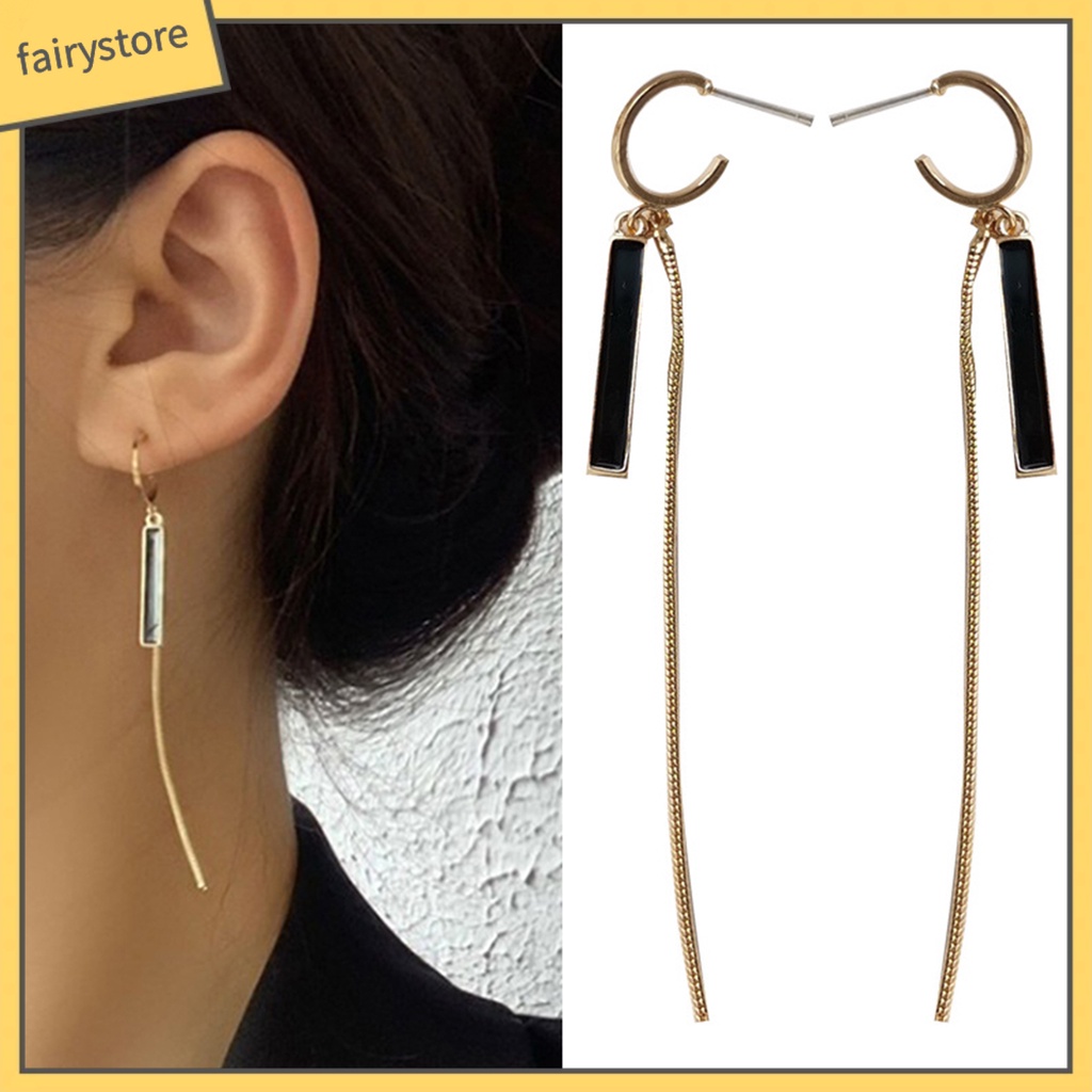 1 Cặp Bông Tai Dáng Dài Viền Lá Tua Rua Màu Sắc Tương Phản Cổ Điển Thời Trang Cho Nữ