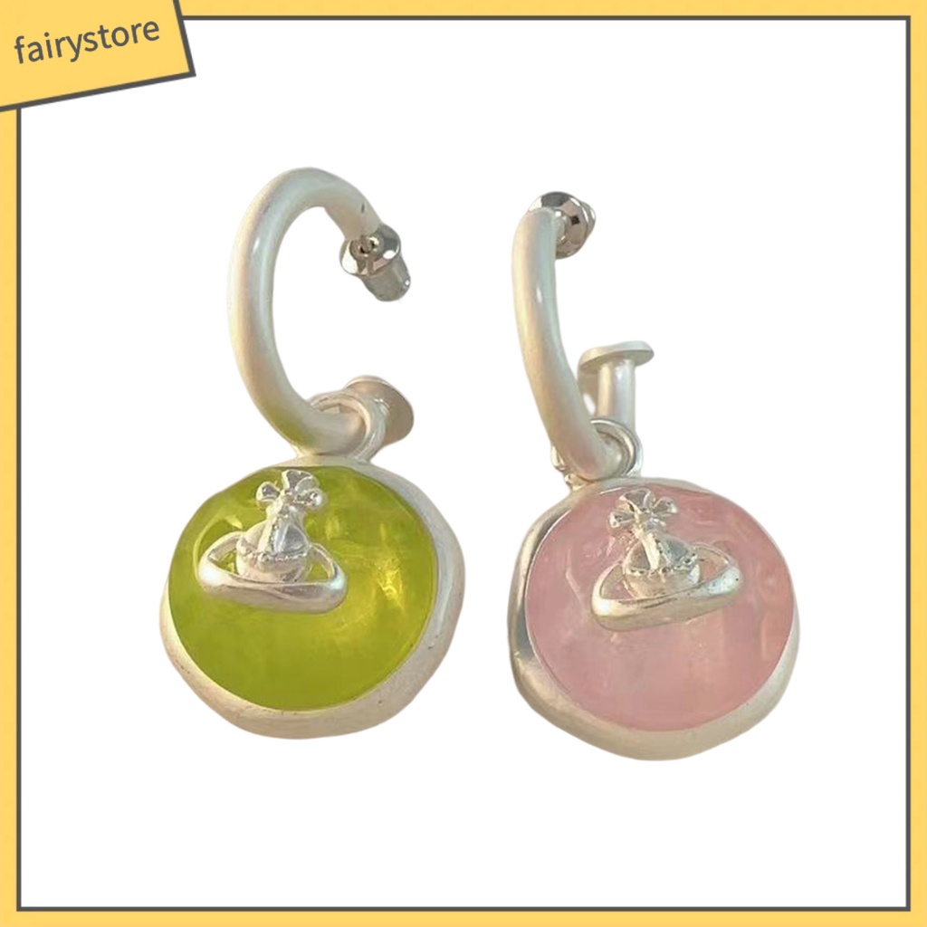 1 Đôi Bông Tai Vòng Chữ C Màu Kẹo Ngọt Kiểu Dáng Hình Học Sang Trọng Dành Cho Nữ