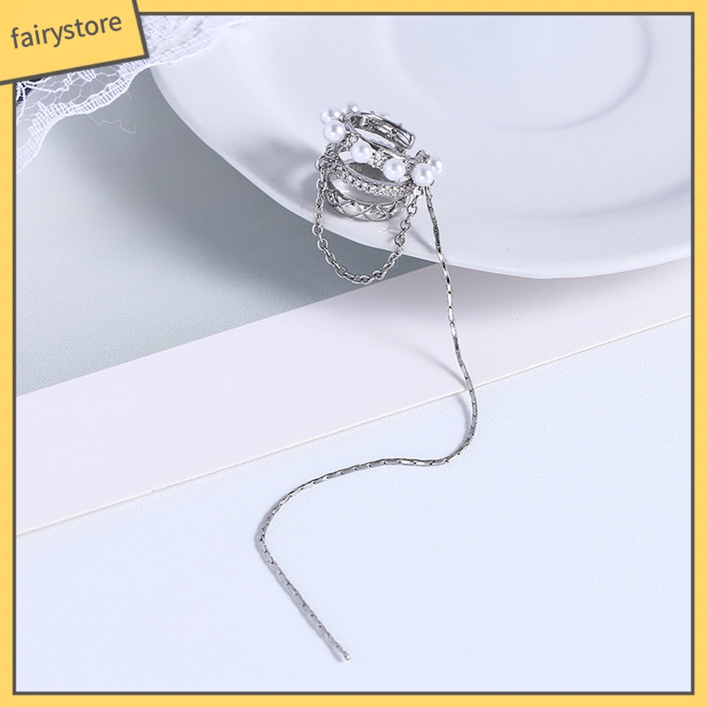 [FRO] 1 Khuyên Tai Dạng Kẹp Ba Lớp Đính Đá Ngọc Trai Nhân Tạo Phong Cách Pháp Thích Hợp Cho Tiệc Cưới