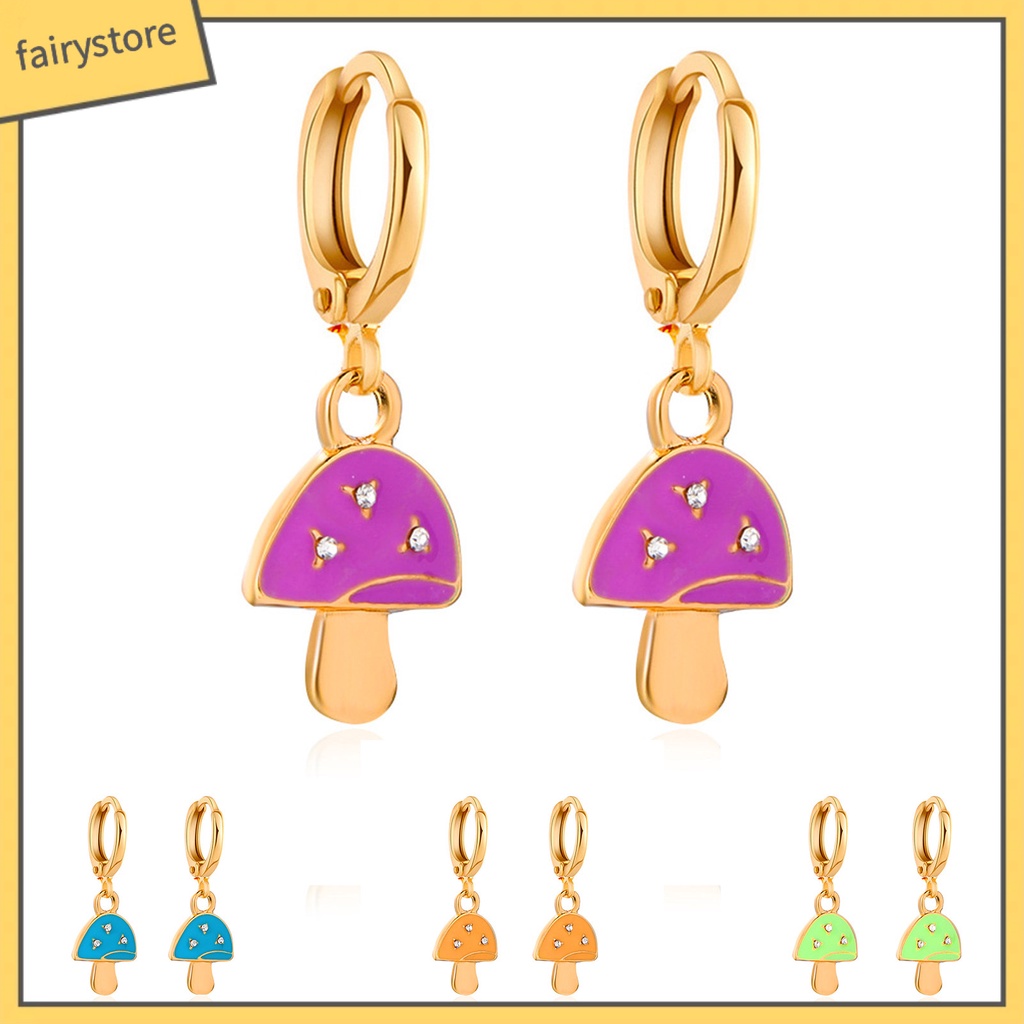 1 Đôi Bông Tai Hợp Kim Hình Nấm Đính Đá Màu Sắc Tươi Sáng