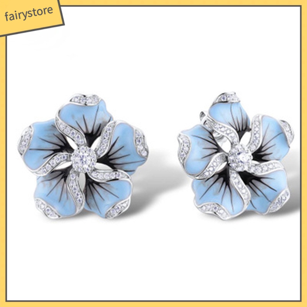 1 Đôi Bông Tai Hợp Kim Hình Hoa Đính Đá Tinh Tế Dành Cho Nữ