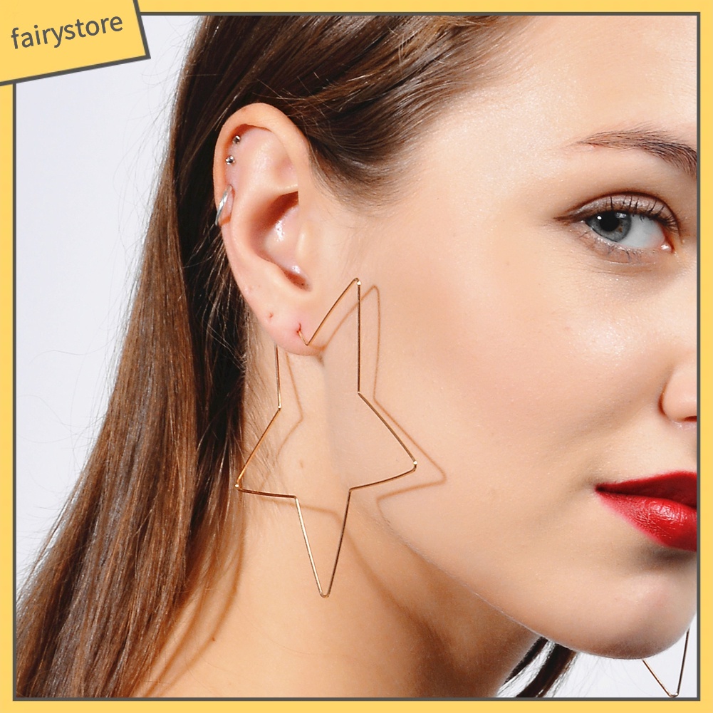 Bông Tai Hình Ngôi Sao / Trái Tim Cỡ Lớn Đơn Giản Thời Trang Cho Nữ