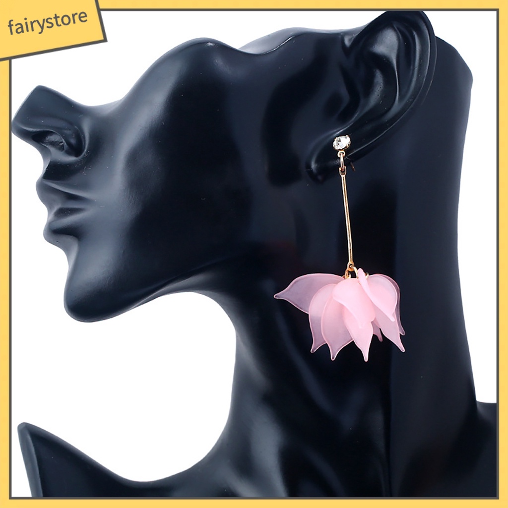 1 Đôi Bông Tai Dáng Dài Hình Cánh Hoa Bằng Hợp Kim Cho Nữ