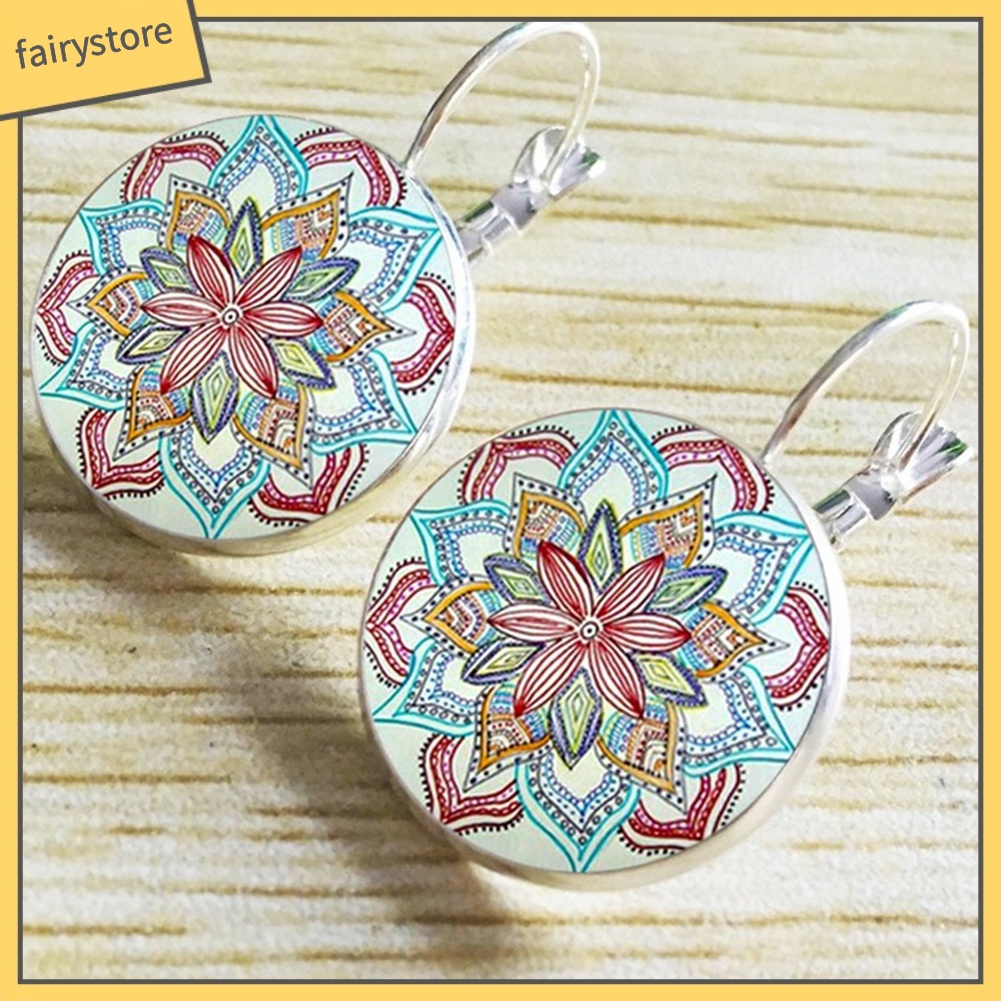 Bông Tai Hình Hoa Mandala Bằng Hợp Kim Phong Cách Vintage Độc Đáo Cho Nữ