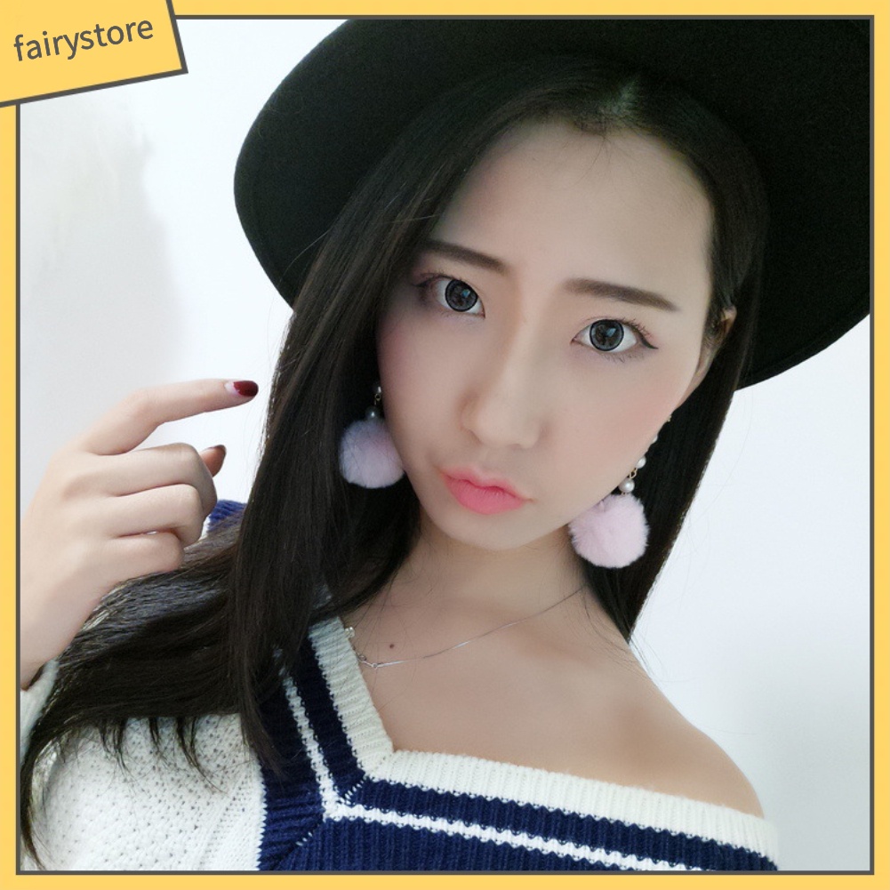 Bông Tai Đính Ngọc Trai Và Bóng Lông Giả Đáng Yêu Cho Nữ